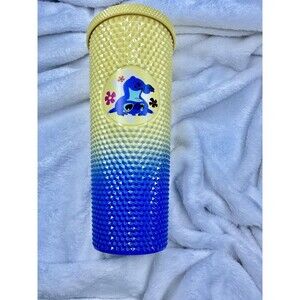 Disney Stitch Studded Cold Cup Tumbler Ombre w/Lid Lilo & Stitch Yellow Blue